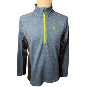 Spyder Men's Quarter Zip Pullover, Heavyweight Blue and Green Knit Large